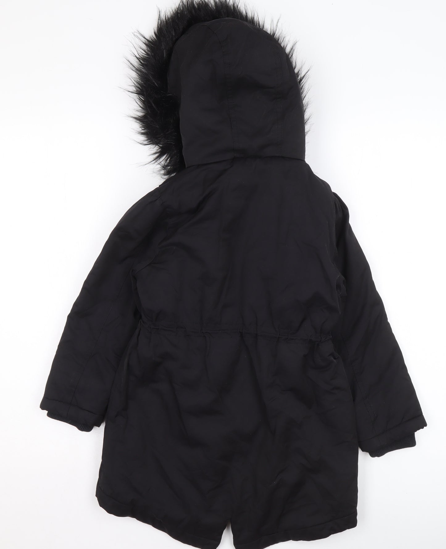 Next Girls Black Faux Fur Trim Hooded Parka Coat 6 Years Winter Jacket