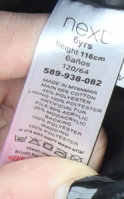 Next Girls Black Faux Fur Trim Hooded Parka Coat 6 Years Winter Jacket