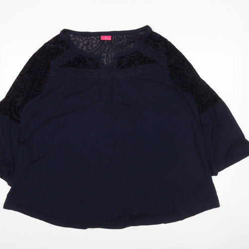 Together Women's Blue 3XL Tunic Blouse with Lace Detail