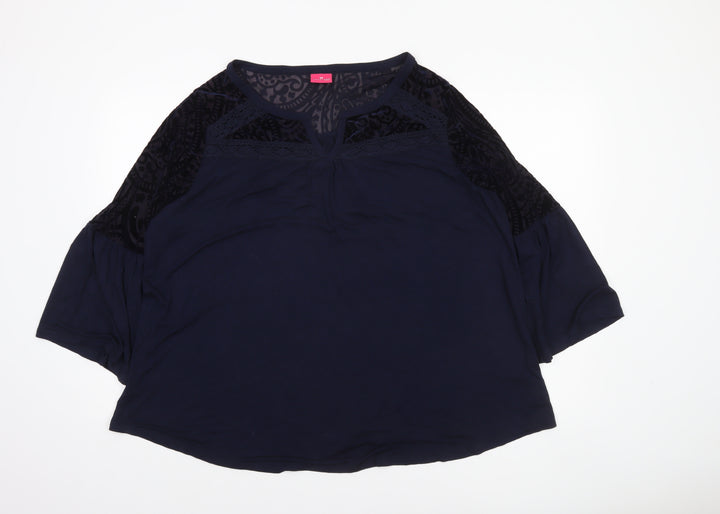 Together Women's Blue 3XL Tunic Blouse with Lace Detail