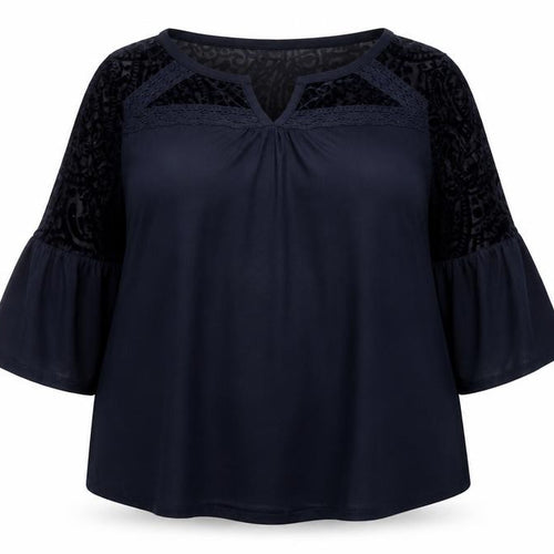 Together Women's Blue 3XL Tunic Blouse with Lace Detail