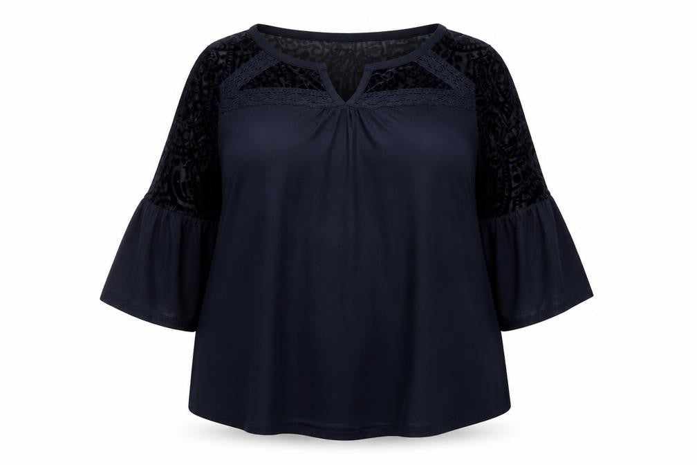 Together Women's Blue 3XL Tunic Blouse with Lace Detail