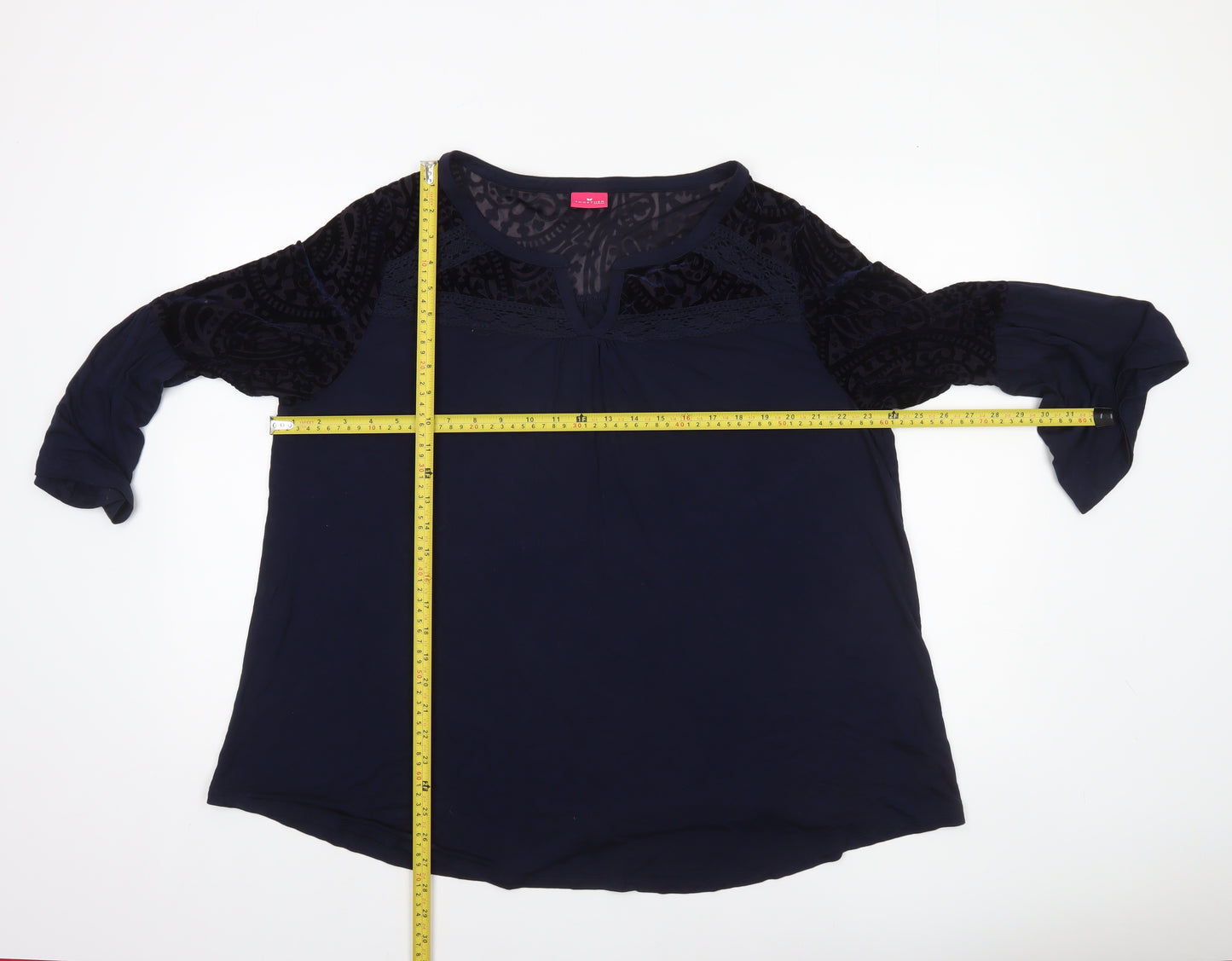 Together Women's Blue 3XL Tunic Blouse with Lace Detail
