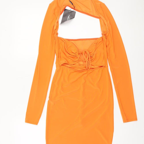 PrettyLittleThing Women's Orange Size 10 Cut Out Bodycon Knee-length Dress