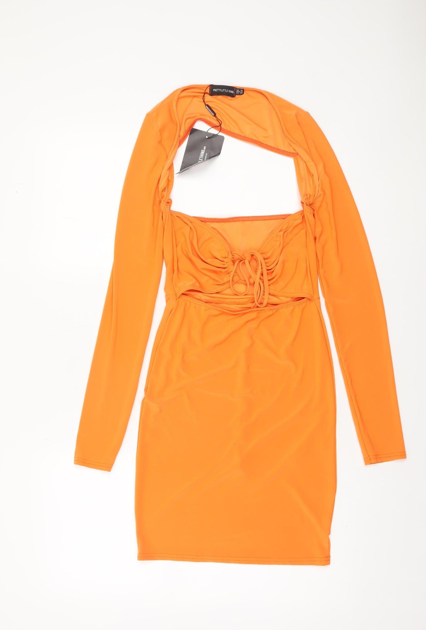 PrettyLittleThing Women's Orange Size 10 Cut Out Bodycon Knee-length Dress