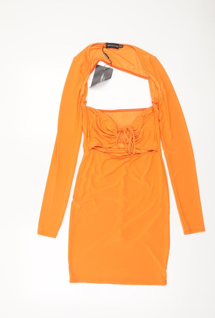PrettyLittleThing Women's Orange Size 10 Cut Out Bodycon Knee-length Dress