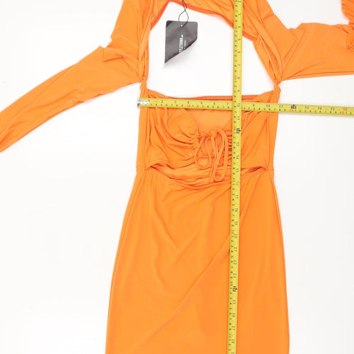 PrettyLittleThing Women's Orange Size 10 Cut Out Bodycon Knee-length Dress