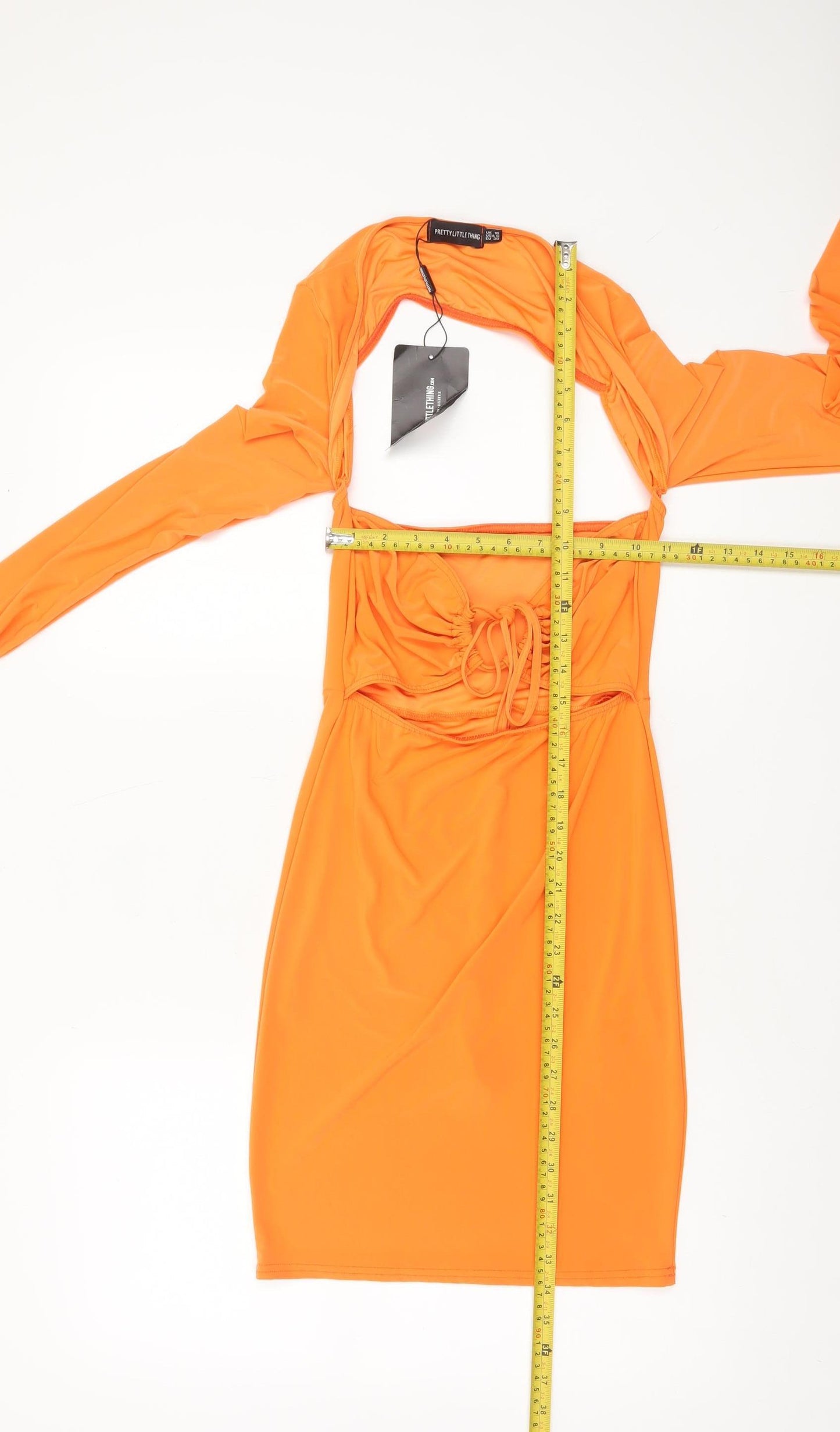 PrettyLittleThing Women's Orange Size 10 Cut Out Bodycon Knee-length Dress