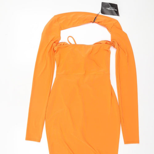 PrettyLittleThing Women's Orange Size 10 Cut Out Bodycon Knee-length Dress