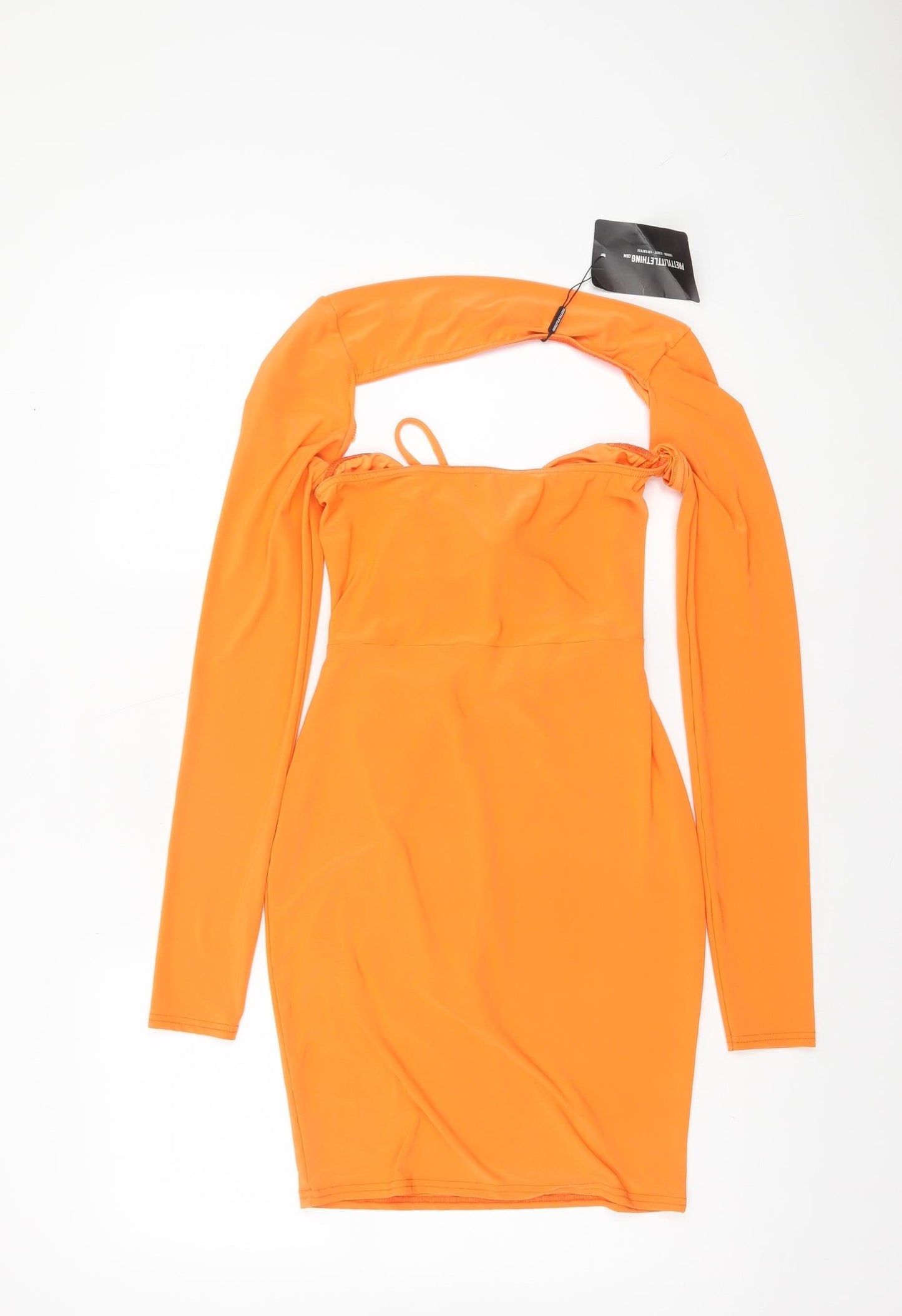 PrettyLittleThing Women's Orange Size 10 Cut Out Bodycon Knee-length Dress