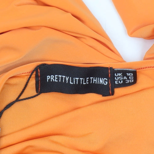 PrettyLittleThing Women's Orange Size 10 Cut Out Bodycon Knee-length Dress