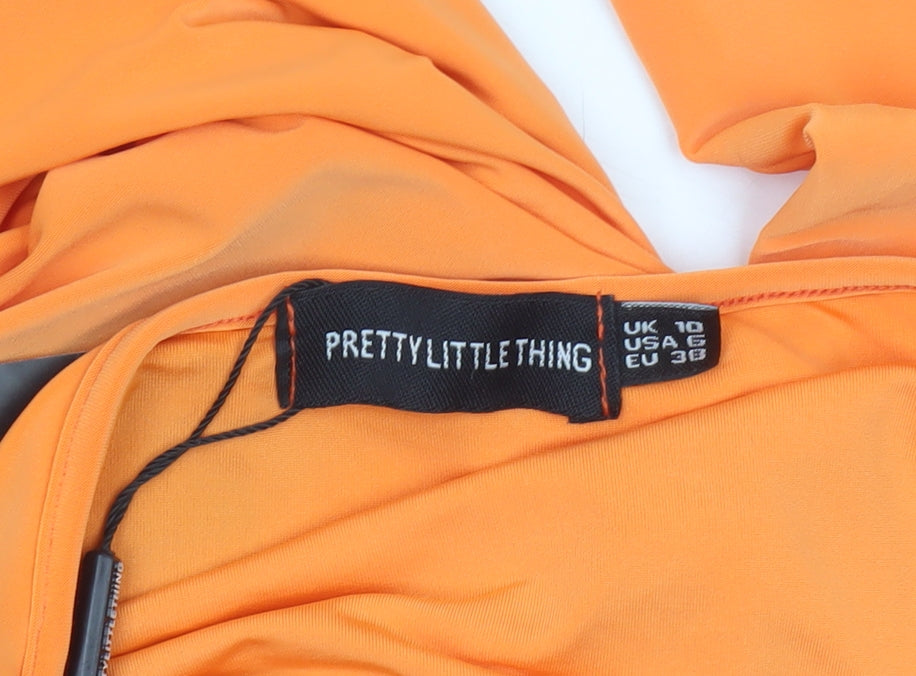 PrettyLittleThing Women's Orange Size 10 Cut Out Bodycon Knee-length Dress
