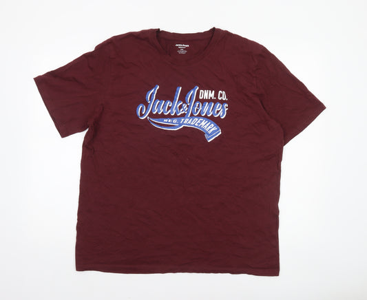 Jack & Jones Mens Red 2XL Graphic Logo Cotton T-Shirt
