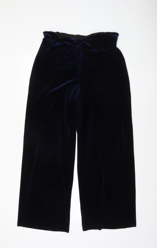 Dorothy Perkins Women’s Blue Velvet Wide-Leg Trousers Size 14