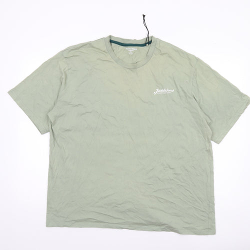Jack & Jones Men's Green 2XL Crew Neck Cotton T-Shirt