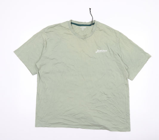 Jack & Jones Men's Green 2XL Crew Neck Cotton T-Shirt