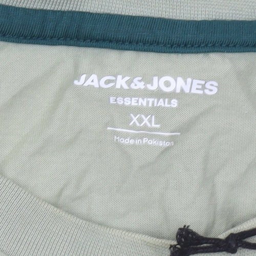 Jack & Jones Men's Green 2XL Crew Neck Cotton T-Shirt