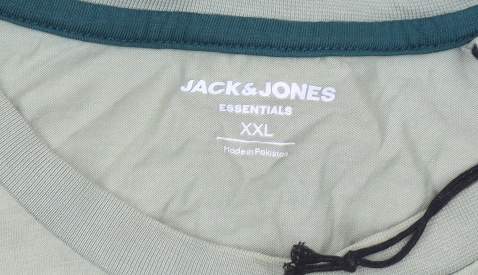 Jack & Jones Men's Green 2XL Crew Neck Cotton T-Shirt