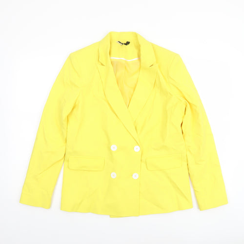 Topshop Womens Yellow Double-Breasted Blazer Size 12 Tailored Jacket