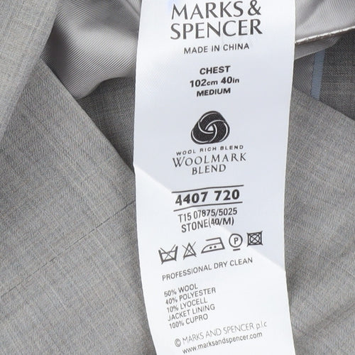 Marks and Spencer Men's Grey Wool Blend 40 Regular Blazer Jacket