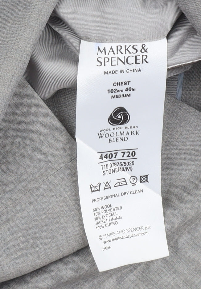 Marks and Spencer Men's Grey Wool Blend 40 Regular Blazer Jacket