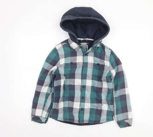 FatFace Boys Multicoloured Check Hooded Flannel Shirt Jacket 10-11 Years