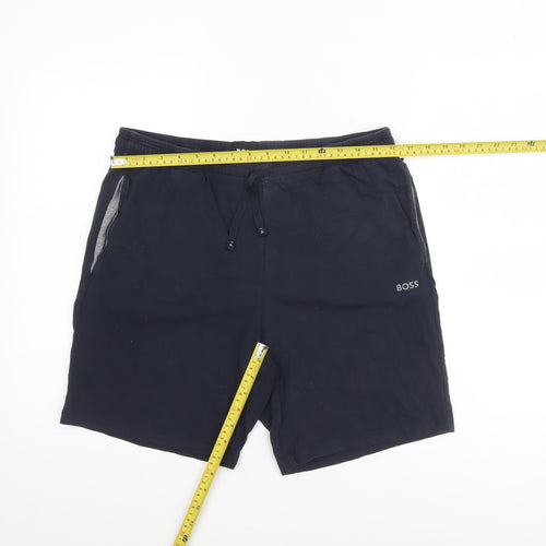 BOSS Men's Navy Blue Cotton Blend Sweat Shorts L Drawstring Waist