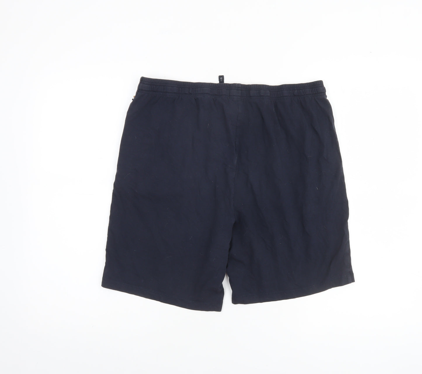 BOSS Men's Navy Blue Cotton Blend Sweat Shorts L Drawstring Waist