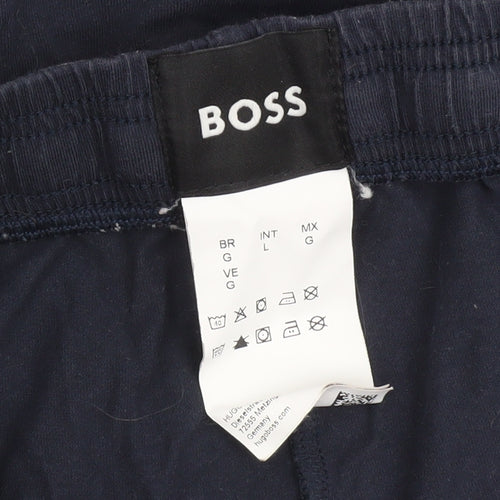 BOSS Men's Navy Blue Cotton Blend Sweat Shorts L Drawstring Waist