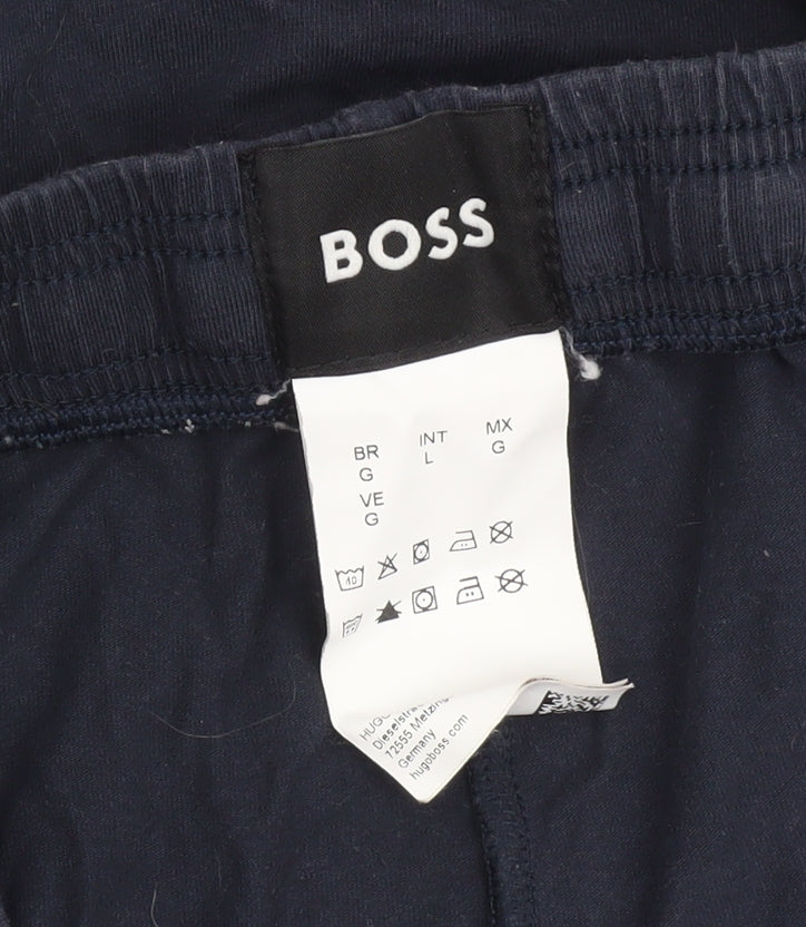 BOSS Men's Navy Blue Cotton Blend Sweat Shorts L Drawstring Waist