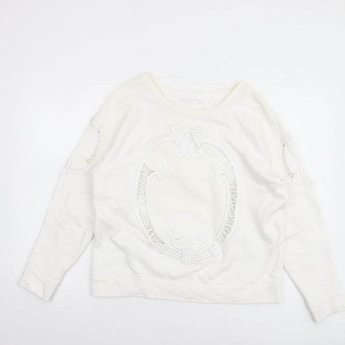 Zara W&B Collection Women Ivory Long Sleeve Pullover Sweatshirt Size M