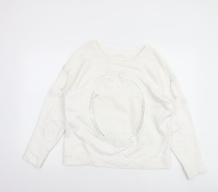 Zara W&B Collection Women Ivory Long Sleeve Pullover Sweatshirt Size M
