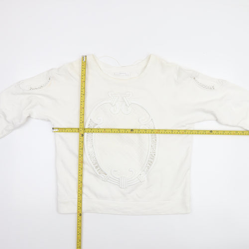 Zara W&B Collection Women Ivory Long Sleeve Pullover Sweatshirt Size M