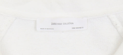 Zara W&B Collection Women Ivory Long Sleeve Pullover Sweatshirt Size M