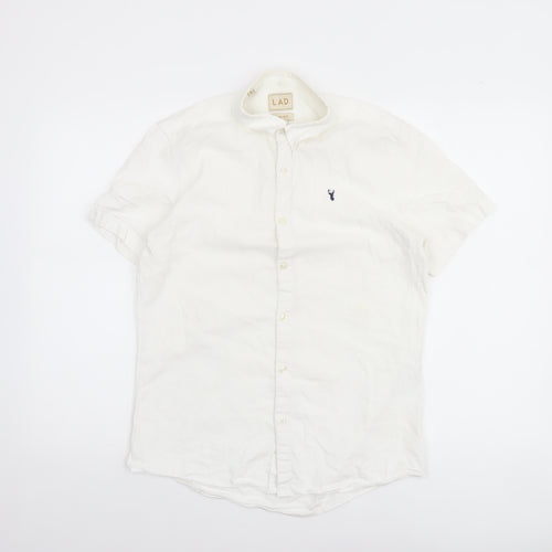 LAD Men's White Slim Fit Short Sleeve Button-Up Shirt M