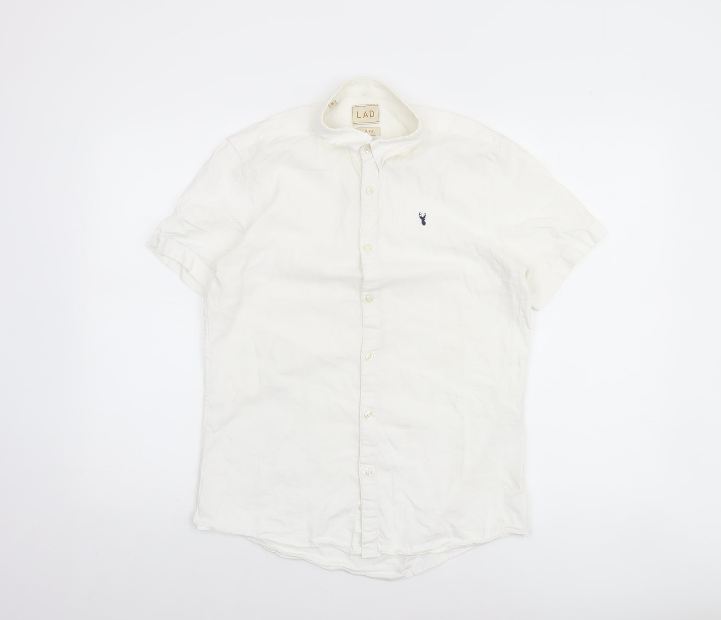 LAD Men's White Slim Fit Short Sleeve Button-Up Shirt M