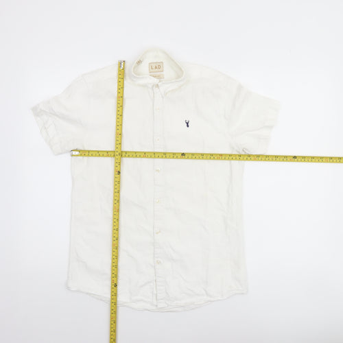 LAD Men's White Slim Fit Short Sleeve Button-Up Shirt M