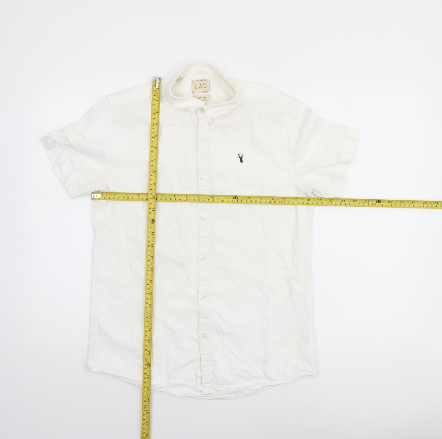 LAD Men's White Slim Fit Short Sleeve Button-Up Shirt M