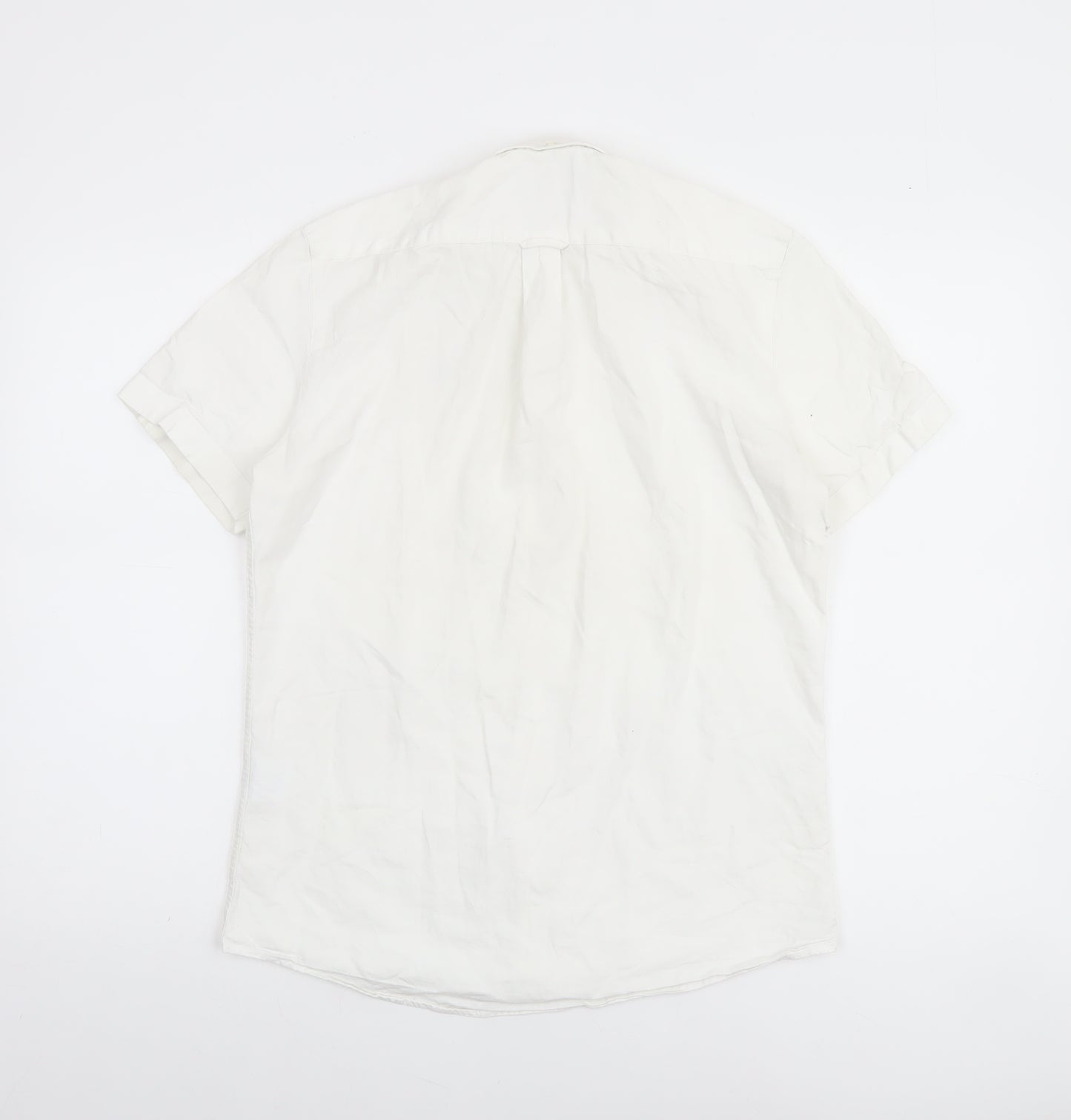 LAD Men's White Slim Fit Short Sleeve Button-Up Shirt M