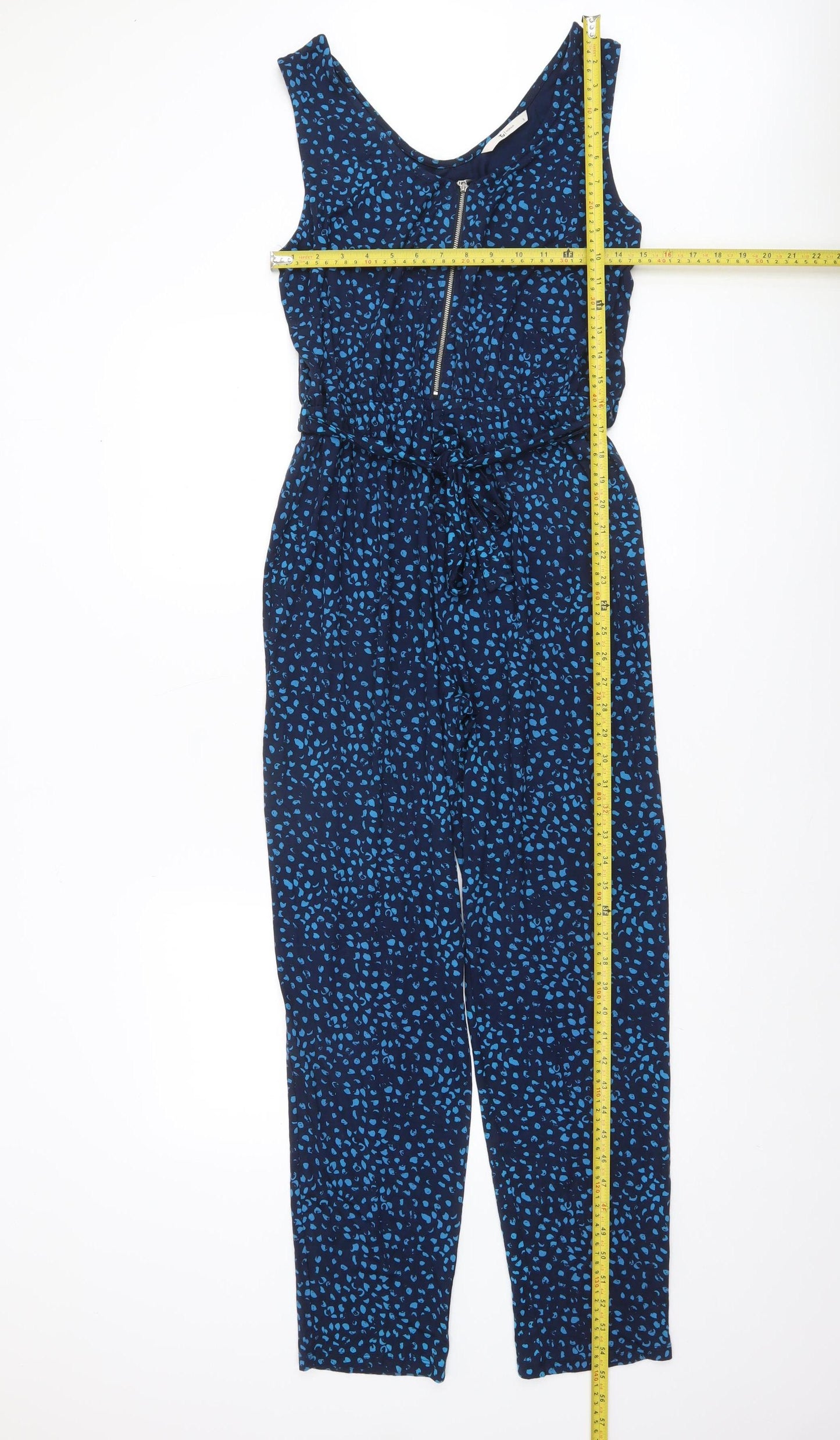 Tu Woman Blue Animal Print Sleeveless Jumpsuit Size 12 Viscose Blend