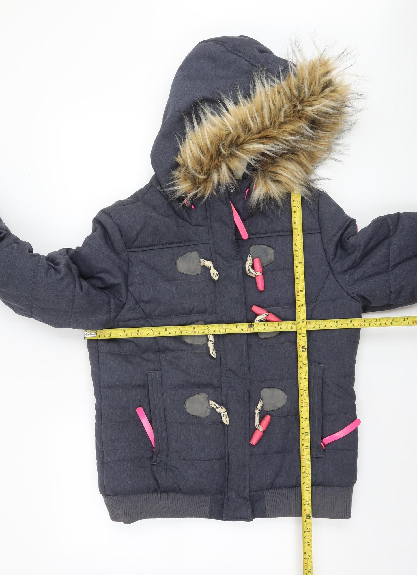 Superdry Women Grey Faux Fur Hooded Puffer Jacket L