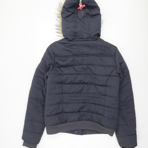 Superdry Women Grey Faux Fur Hooded Puffer Jacket L