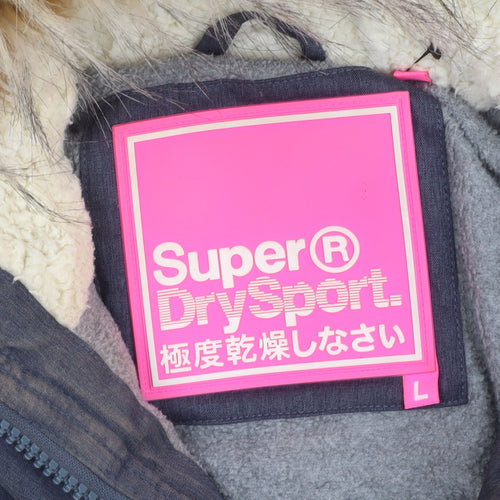 Superdry Women Grey Faux Fur Hooded Puffer Jacket L