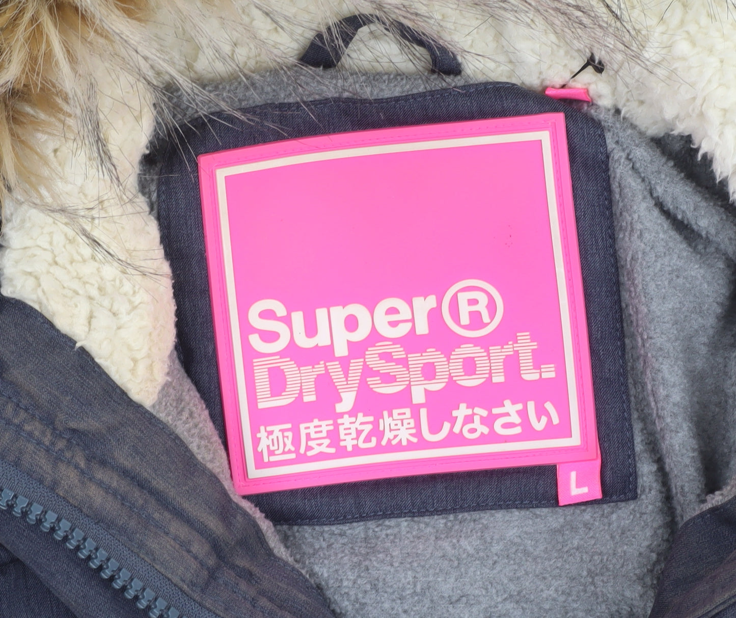 Superdry Women Grey Faux Fur Hooded Puffer Jacket L