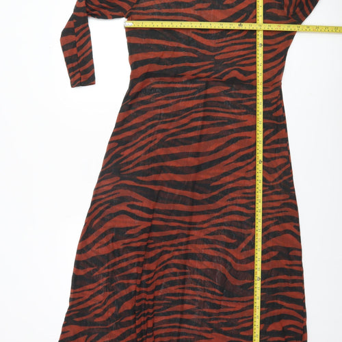 Next Women’s Brown Animal Print Mesh Midi A-Line Dress Size 18
