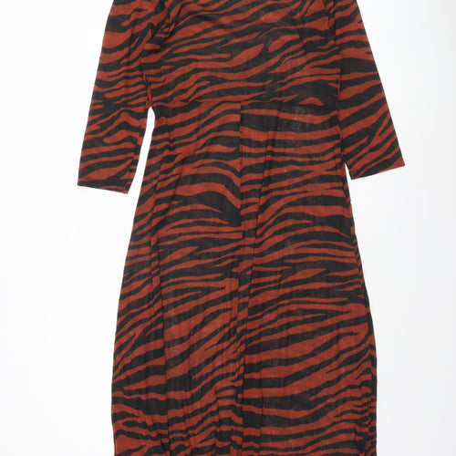 Next Women’s Brown Animal Print Mesh Midi A-Line Dress Size 18