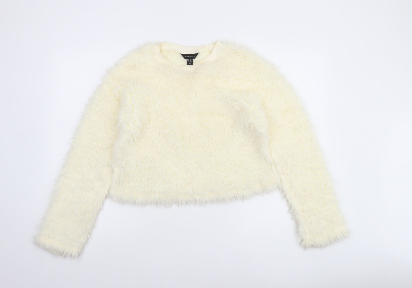 New Look Women Ivory Faux Fur Long Sleeve Pullover Sweatshirt Size M
