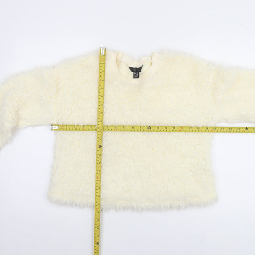 New Look Women Ivory Faux Fur Long Sleeve Pullover Sweatshirt Size M