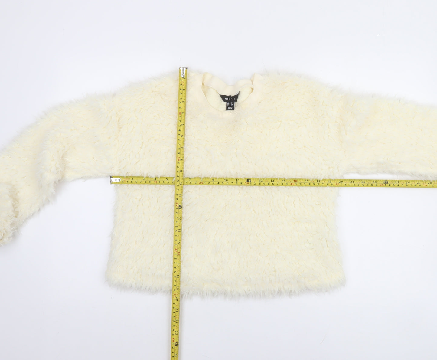 New Look Women Ivory Faux Fur Long Sleeve Pullover Sweatshirt Size M