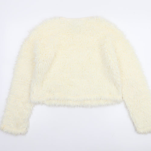 New Look Women Ivory Faux Fur Long Sleeve Pullover Sweatshirt Size M